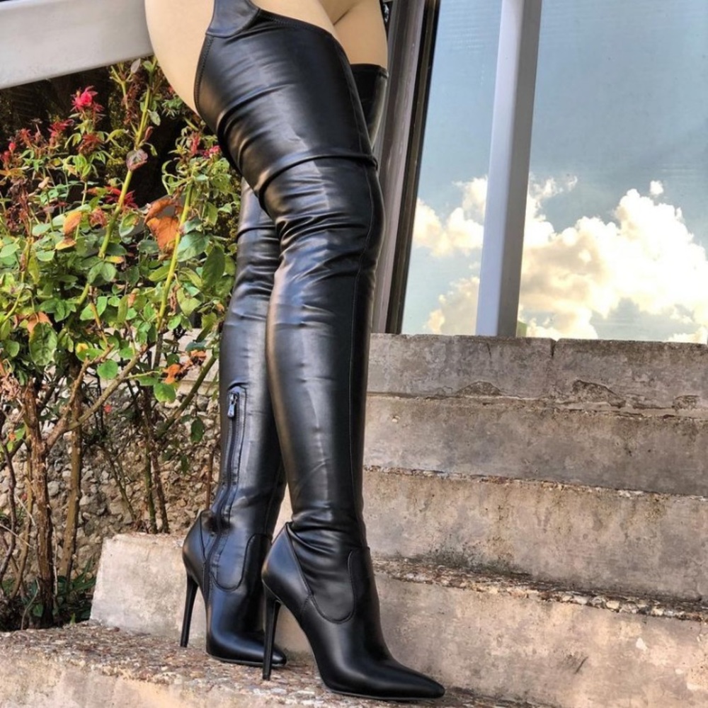 Faux Leather Thigh High Boots
